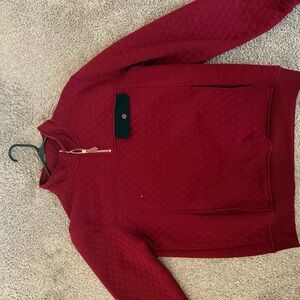 Red Quilted Pullover with Black Pocket